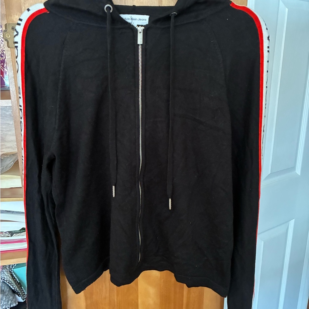Calvin Klein Black Zip-Up Hoodie with Red Accents
